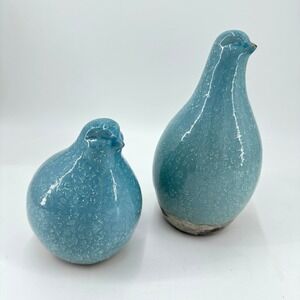 2 Blue Speckled Ceramic Bird Figurines Rustic Home Decor Farmhouse‎ Cottagecore